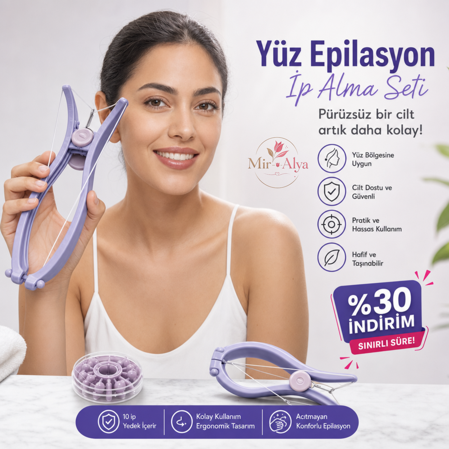 Mir-Alya™ İpli Kaş & Yüz Tüy Alma Aleti